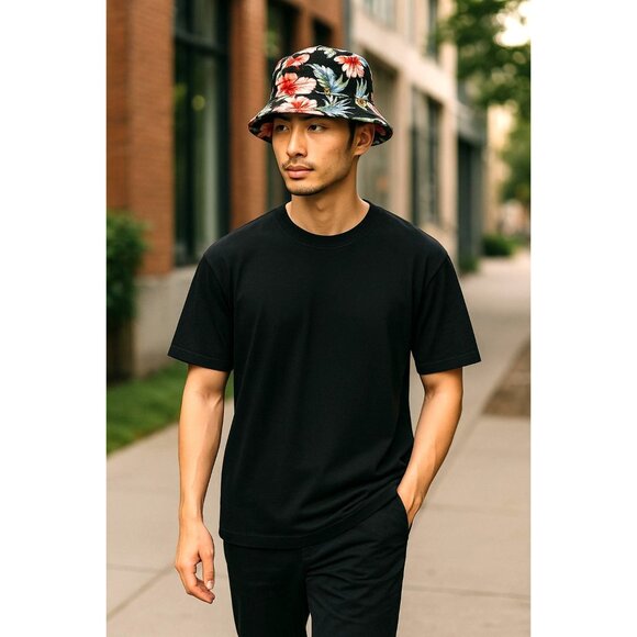 Reversible Black Floral & Solid Bucket Hat For Unisex Lightweight - Picture 6 of 14